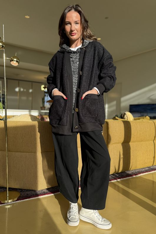 Beach Walk Fleece Cardigan Black /14=